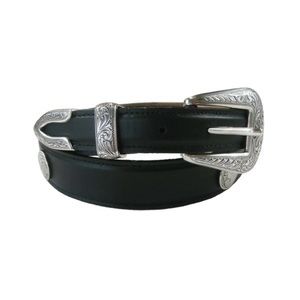 Men’s Sz 36 Tapered Genuine Leather Western Belt with Buffalo Nickels (Black)